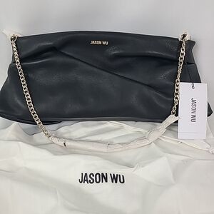 NWT Jason Wu Black Leather Shoulder Bag Silver Chain 14"x 5" Dust Bag MSRP $198